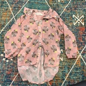 Sheer Easter pink bunny gold crown blouse